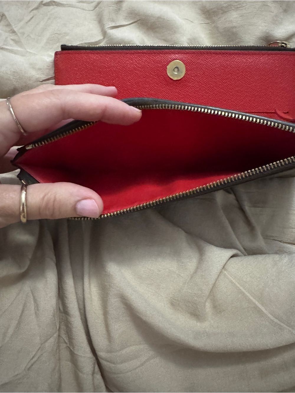 Louis Vuitton Monogram Zip Pouch in Brown with Red Accent - Picture 4 of 8